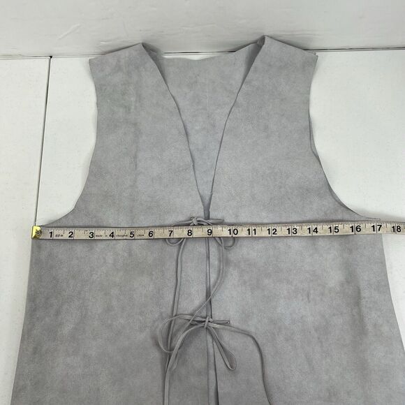Vintage Size S Suede Vest Leather Tie Front Scallop Edge Gray Long Women's - Picture 7 of 7